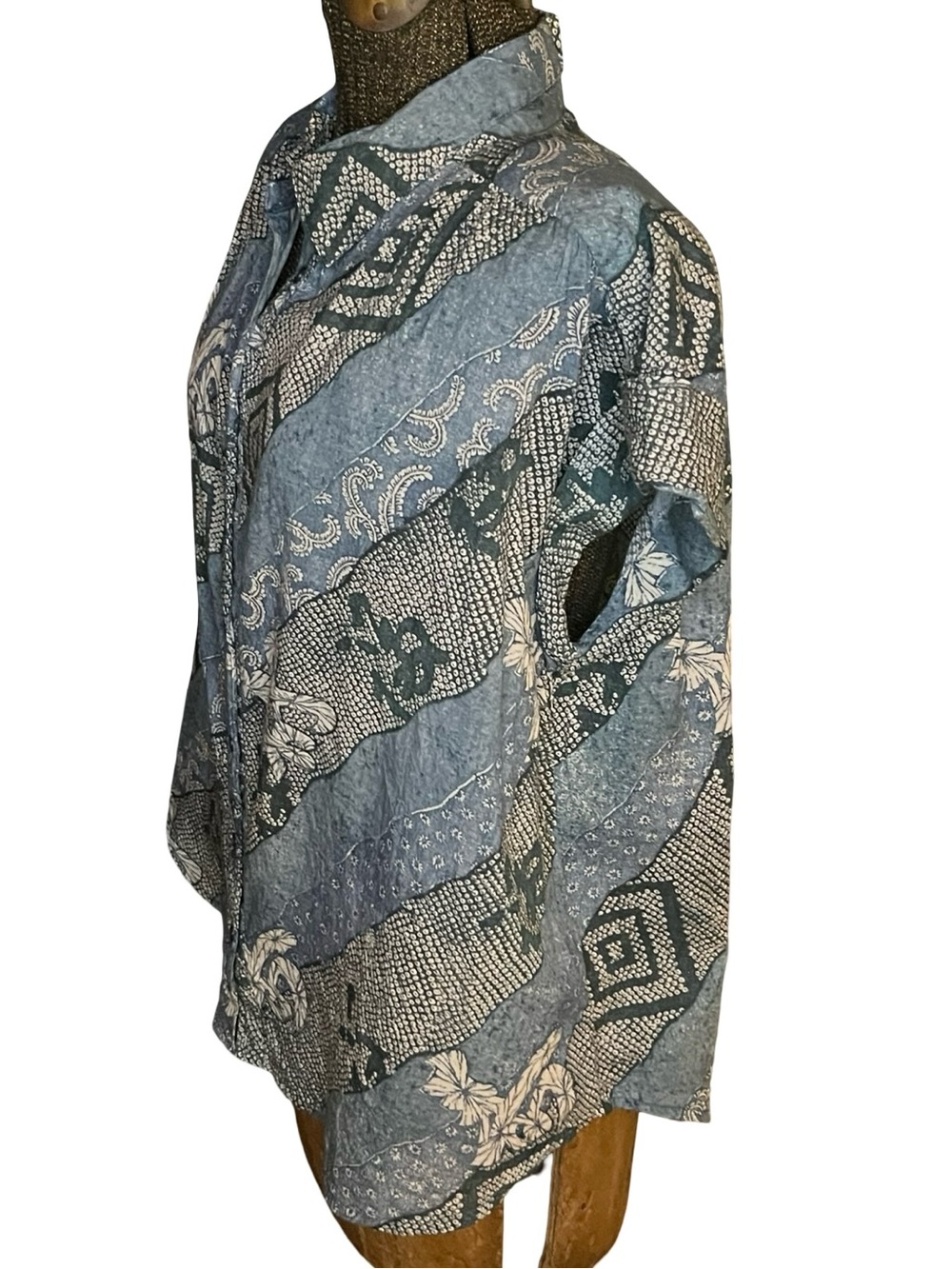 Maison Hotel Ayako Shirt Shikoku Indigo Blue Floral Cotton Voile Blouse Size S - Picture 8 of 14